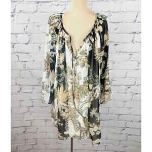Fig & Flower Blouse Womens 2X Boho Fairycore Casual Floral Flouncy